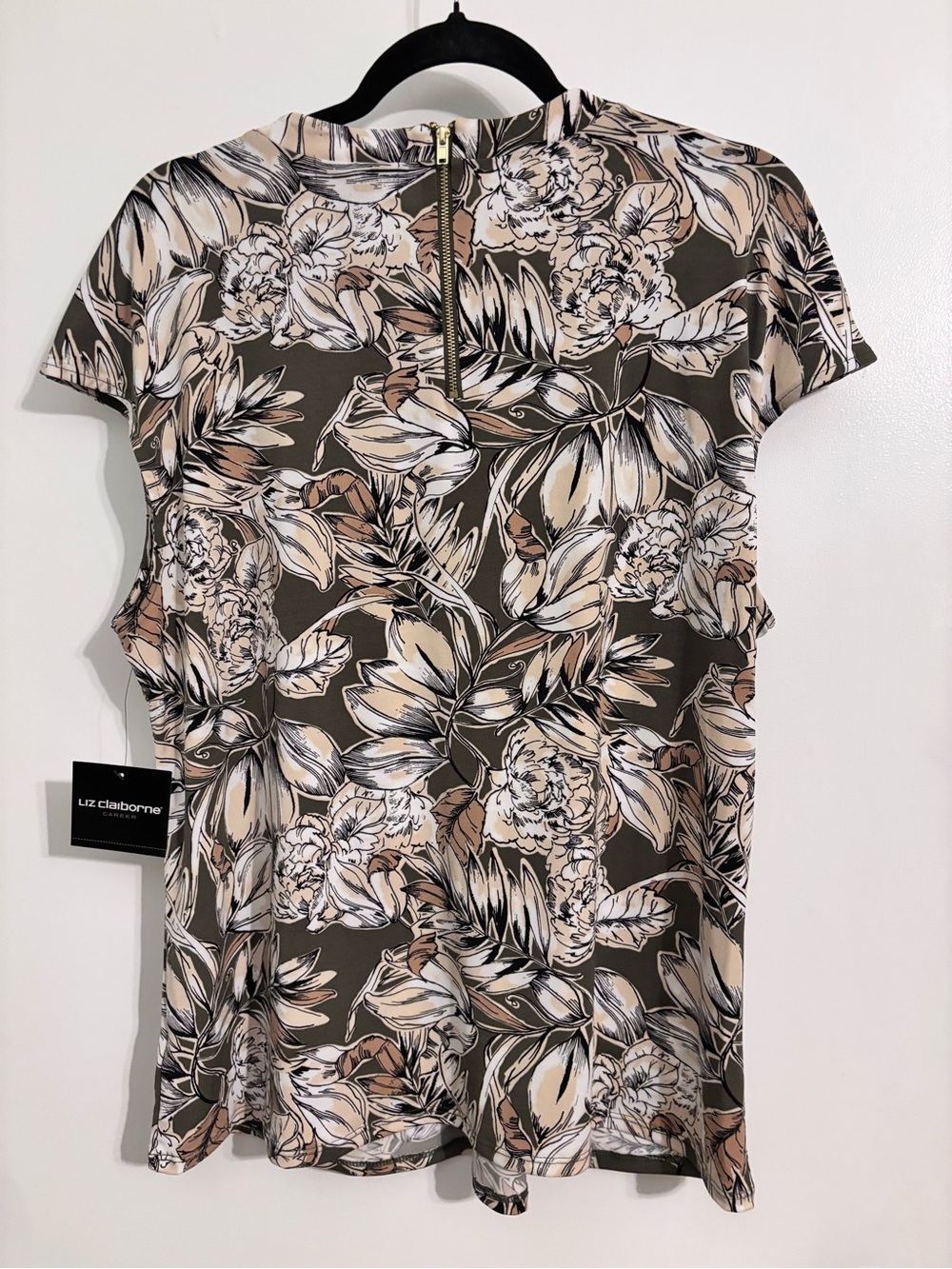 Liz Claiborne Olive Multi Floral Print Blouse - Picture 3 of 5